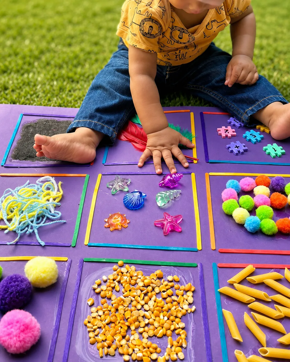 Niño explorando diferentes materiales y texturas